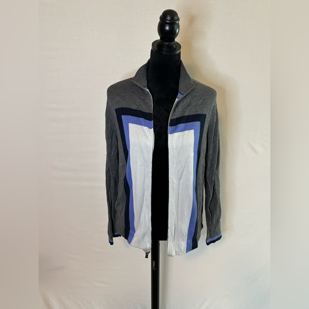 Perry Ellis Gray and Blue Cardigan Sweater